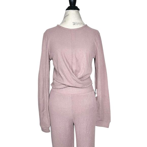 Sky & Sparrow | Women | Taupe Waffle Knit Thermal Crop Top Flare Pant Set | L-XL - Picture 5 of 15